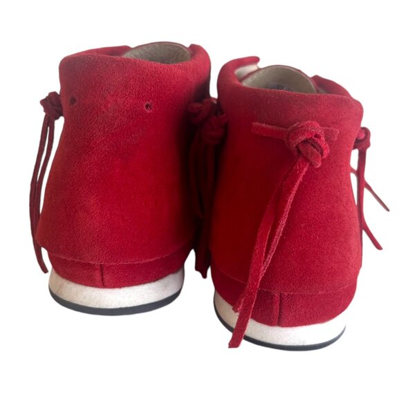 AKID Stone Red Nubuck Leather Moccasin Booties Ankle Boots Fringe A Kid Sz 1 1Y - Picture 7 of 10